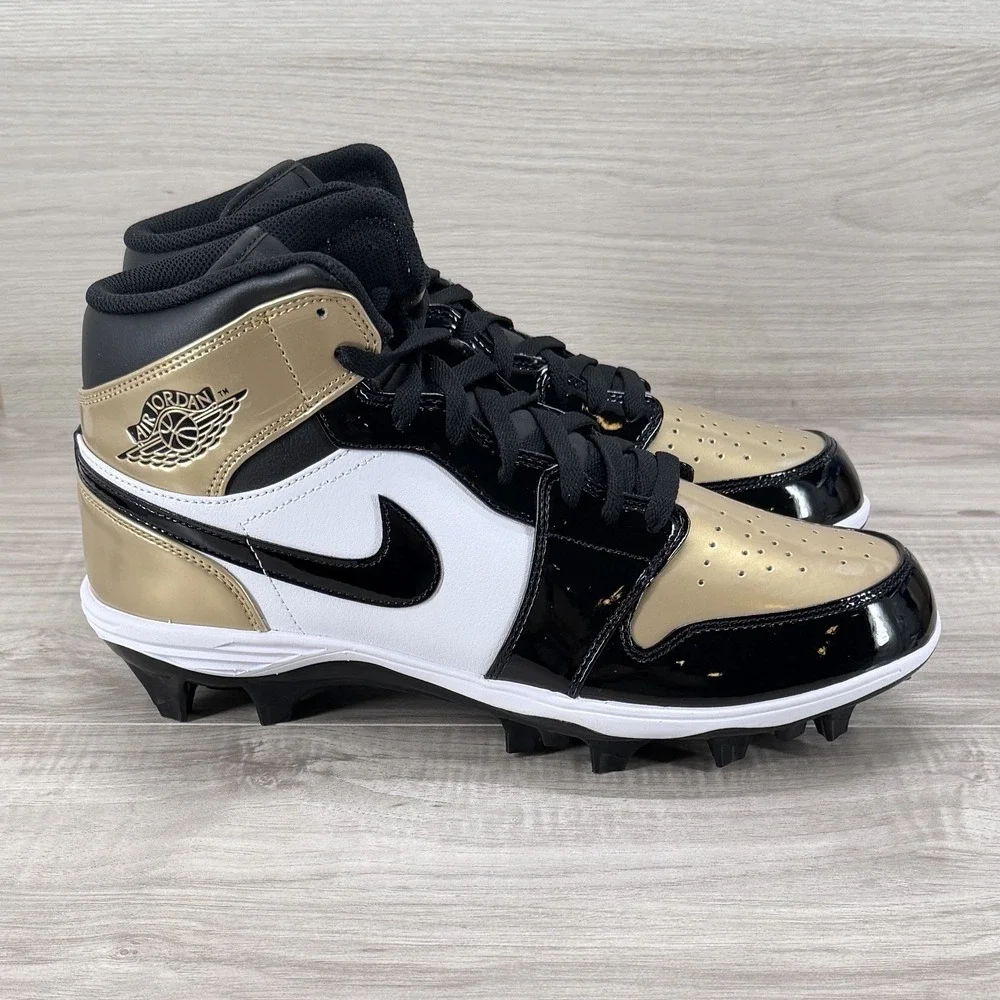 Jordan 1 Mid TD Football Cleats Black Gold Saints Fj6805-701 Men's Size 11